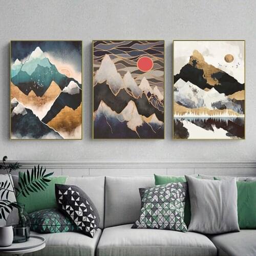 Modern Abstract Landscape Picture Canvas Painting Wall Art Mountain Sunrise Prints and Posters for Living Room