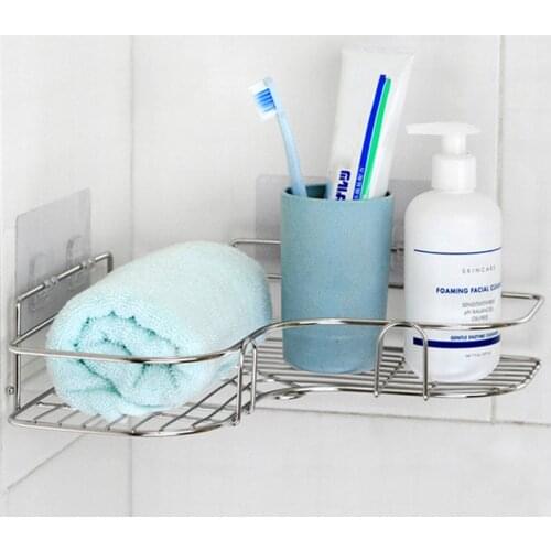 Bathroom Kitchen Punch Corner Frame Shower Shelf Wrought Iron Shampoo Storage Rack Holder with Suction Cup Bathroom accessories