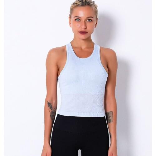 High-Quality RIBBED Workout Fitness Gym Crop Top Vest Women Push Up Padded Fitness Training Sports Bras Top Ultra Thin Skin Garm