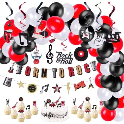 Birthday Party Decoration Boy Birthday Balloon Rock&Roll Theme Cake Topper Decor Supply Party DIY Ornament Pendant Hanging Decor