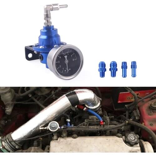 6 color Universal Adjustable Aluminum Fuel Pressure Regulator With Gauge Kit Black Titanium Red Gold Silver Blue