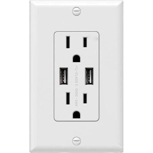 USB Wall Socket Charger USB Wall Charger Dual USB Port AC Power Socket Panel 15A 110V