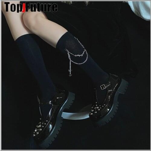 Gothic lolita cosplay stockings Harajuku stockings childrens Black Punk uniform STAR style long stocking with chain