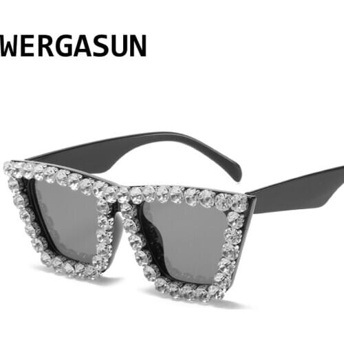WERGASUN Brand Designer Crystal Cat Eye Sunglasses Women Rhinestone Vintage Party Sexy Rays UV400 Sun Glasses Fashion Cool
