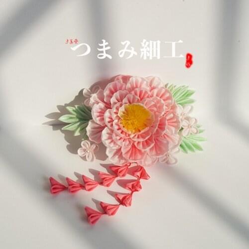Handmade Japanese kimono Bridal Kabuki Camellia peony tassel hairpin hair sticks Hair accessories Horquilla nupcial japonesa