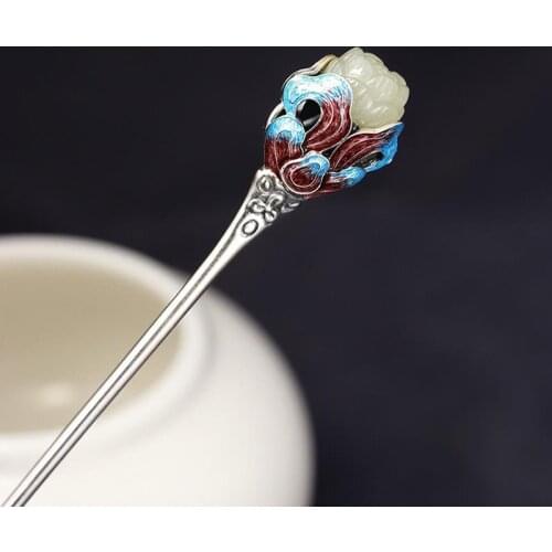 Natural Hetian White Magnolia Flower Hairpin Thai Silver Chinese Retro Culture Tradition Light Luxury Charm Lady Silver Jewelry