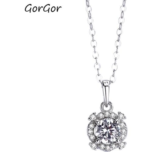 GorGor Pendant Women 925 Sterling Pattern Round Encrusted with Zirconia Luxury Exquisite Engagement Trendy Jewelry A1817