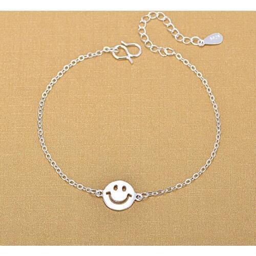 Silver Anklets 925 Fashion Silver Jewelry Chain Smile Face Anklet for Women Girls Friend Foot Barefoot Leg Jewelry SLE111