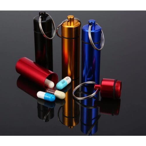 Pill Box Case Bottle Cache Drug Holder Container Keychain Medicine Box Health Care Waterproof Aluminum