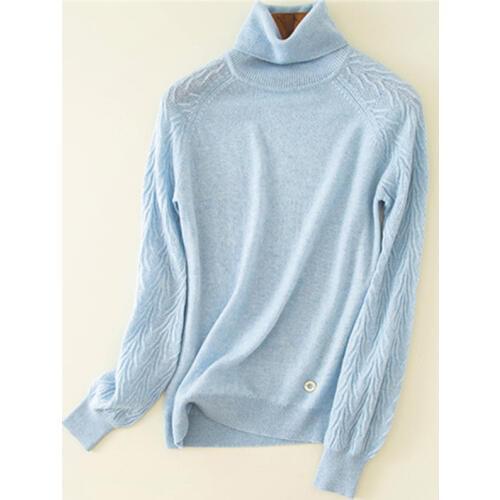 100% goat cashmere knit women fashion high collar pullover sweater vintage solid color M/L