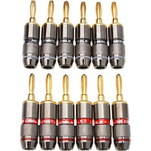 12PCS Gold Plated Head Connector Zinc Alloy Banana Plug Set For Electronics Audio Speaker Adapter Screw Speakers Male Plugs