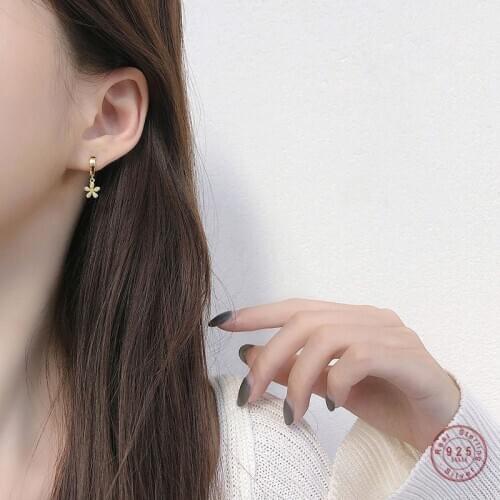 925 Sterling Silver Simple Golden Osmanthus Flower Earrings Women Exquisite Elegant Party Wedding Jewelry Girlfriend Gift