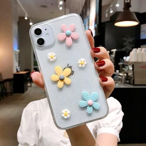 Flowers Glitter Phone Case For HUAWEI NOVA6 NOVA 3 7SE 8 NOVA5 For NOVA7SE Transparent Bling Soft TPU Back Cover