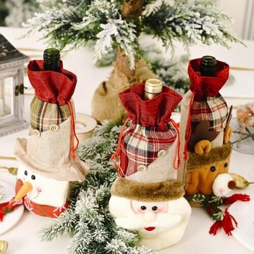 Home Christmas Table Decor Elk Snowman Wine Bottle Cover Xmas Ornament Pouch Wine Cooler Box Bottles Beer Christmas Wine Bottle