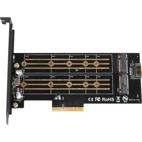 Dual M.2 PCIe Adapter NVME NGFF M.2 SSD Adapter PCI-E Express 3.0 X4 to M.2 M+B Key for 22110 2280 2260 2242 2230 M2 SSD