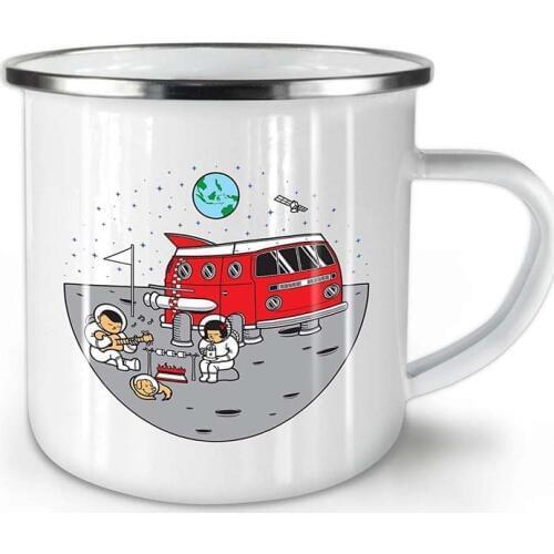 Cosmos Camp Enamel Mug, Funny Space Cup - Strong, Easy-Grip Handle, Two Side Print, Ideal for Camping & Outdoors