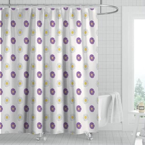 Purple and White Dasiy Flowers Shower Curtain Set with 12 Hooks Bathroom Decoration Washable Polyester Fabric