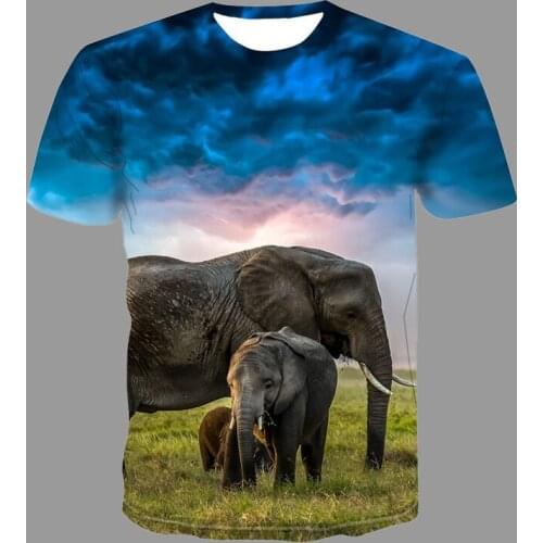 Summer Short Sleeve Elephant Print T-shirt Men Oversized Tshirt Fashion Boys Girls O-Neck Breathable Quick Drying Tee Tops 4XL