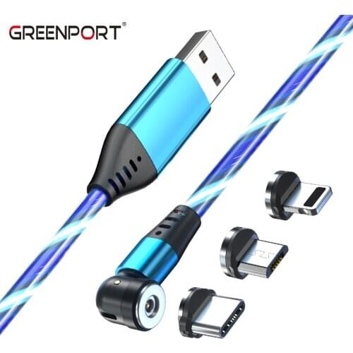 GREENPORT 2M Luminous Magnetic Cable USB Micro Type C For iPhone Can Bend 540 Degrees Mobile Phone Data Cable