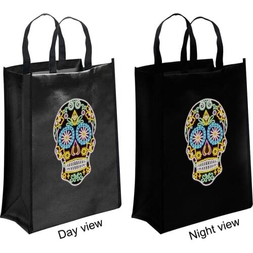 Halloween Cartoon Animal Iron on Transfer Shoulder Bag Diamond Painting Kit for Luminous DIY Heat Press Eco Shopping Bags