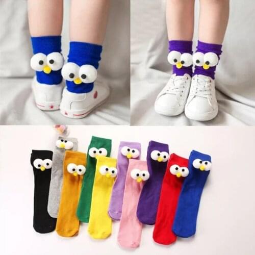 Baby Boys Girls Cotton Socks Children Lovely Cartoon 3D Big Eyes Infant Pure Color Long Socks Spring Autumn Kids Sock