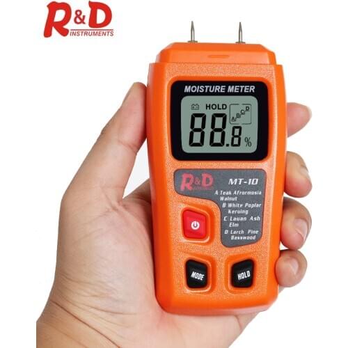 R&D MT-10 Wood Moisture Meter Wood Humidity Tester Hygrometer Timber Damp Detector Tree Density tester Orange test wood/paper