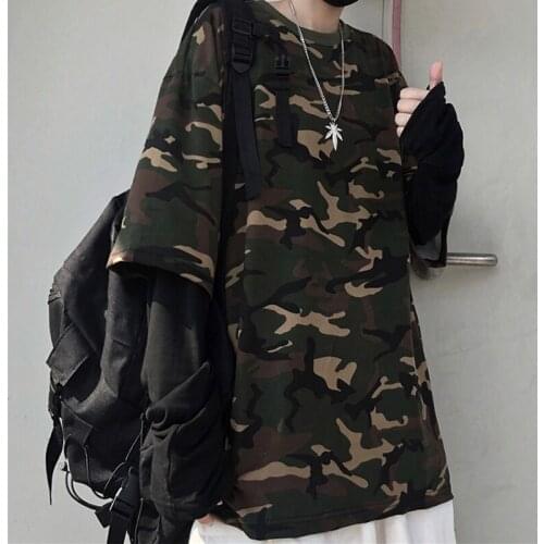 Camouflage High Street Fake Two-Piece T-Shirt For Teenagers Women Long-Sleeved Couple Clothes y2k Emo Korean Urban Grunge Top