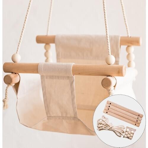 Baby Swing Chair Canvas Hanging Wood Children Baby Rocker Toy Safety Baby Bouncer Outside Swing Chair Toy Rocker For Children