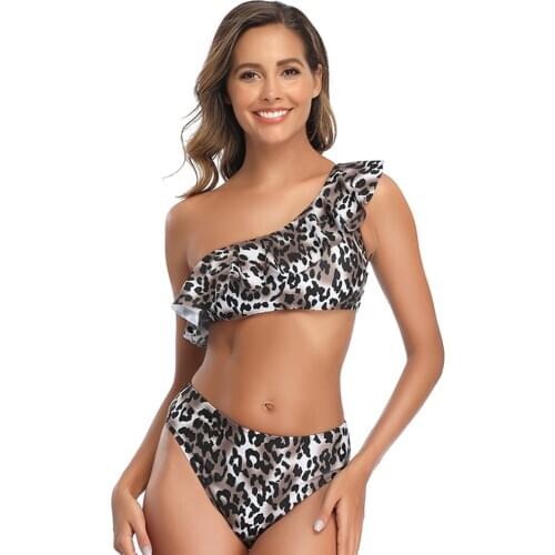 LUKITAS Women Sexy Swimwear Bikinis Set Polyester Print Two-Pieces Suit Padded Wirefree Cover Up Beachwear Women Swimsuit XL