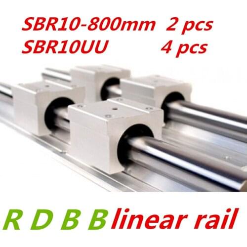 2pcs SBR10 L 800mm linear rail support with 4pcs SBR10UU linear guide auminum bearing sliding block cnc parts