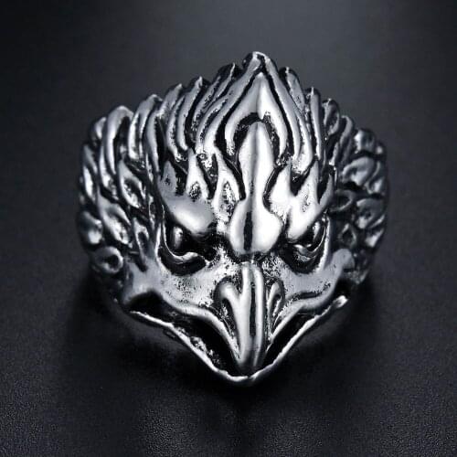 Exaggerated Trendy Rock Punk Hip Hop Animal 3D Stereo Eagle Ring for Men Women Party Anniversary Jewelry Gothic Rings Size 8-11