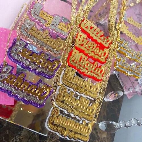 Custom Name Necklace Double Nameplate Acrylic Pendant Necklace Customized Name For Christmas Gift