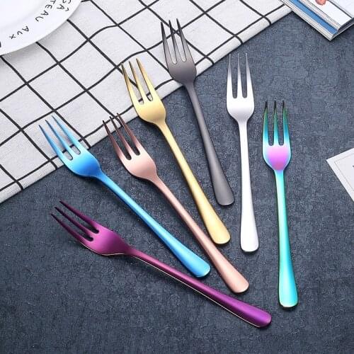 Colorful stainless steel dinner fork set, rainbow fork tableware, catering supplies food picks, color flatware set, dinning fork