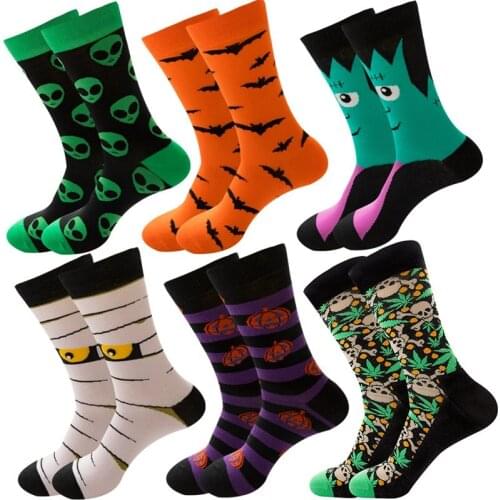 Womens Socks Men Gothic Style New Fashion Socks Halloween Aliens Pumpkin 100% Cotton Funny Socks Unisex Female Male Autumn
