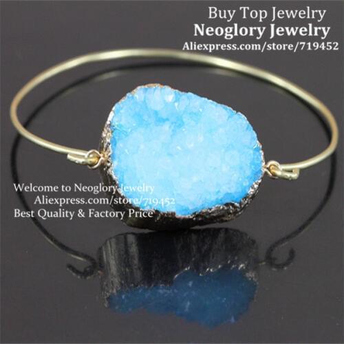 New! 5PCS Druzy Bangle Bracelet, Gold Bracelet,Natural Blue Druzy Stone Stone Bangle, Druzy Drusy Quartz Stone Bangle bracelet