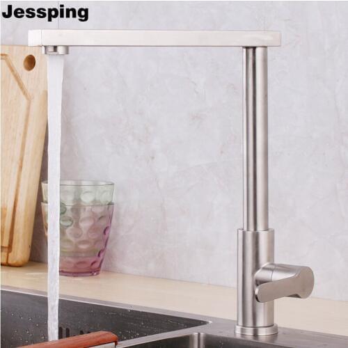 Deck mount kitchen faucet flat long neck design brushed surface