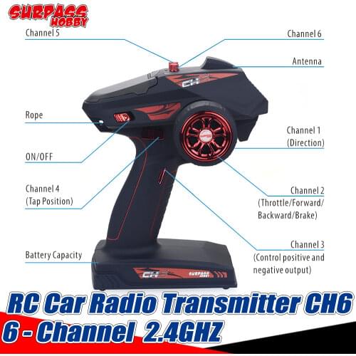 SURPASS HOBBY CH6 RC Car Radio Transmitter Digital Response Remote Control System 2.4G with Receiver for RC Car Boat Tank Wltoys