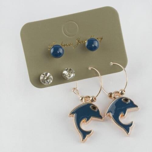 6'lı Dolphin Figured Cabochons Ring Earrings