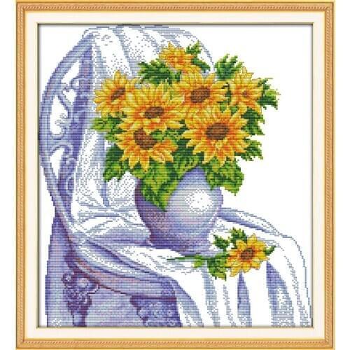 The chair with sunflowers Canvas Cross Stitch set Home Decore 11CT Fabric 14CT Canvas DMC Embroidery Needlework Cross-stitch Kit