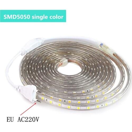 SMD 5050 LED Strip Flexible Light 60leds/m Waterproof Diode tape 220V LED Light With Power Plug 1M/2M/3M/5M/6M/8M/9M/10M/15M/20M