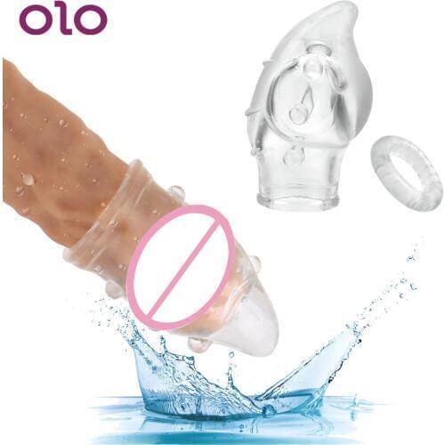 OLO 2 Pieces Penis Extension Sleeve Penis Ring Penis Extender Sleeve Set Foreskin Correction G Point Stimulate Sex Toys for Men
