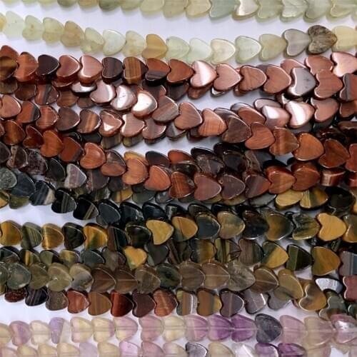 Veemake Howlite Fluorite Jade Agate Jasper Tiger Eye Labradorite Flat Small Heart Necklace Bracelet Earrings Ring Natural 6mm