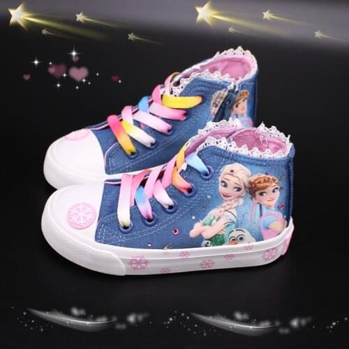 2021 spring new mid-cut ribbon cowboy childrens shoes cartoon Frozen Aisha student casual shoes