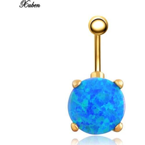 Xuben Crystal Gem blue Belly Button Body Piercing Surgical Steel Navel Ring