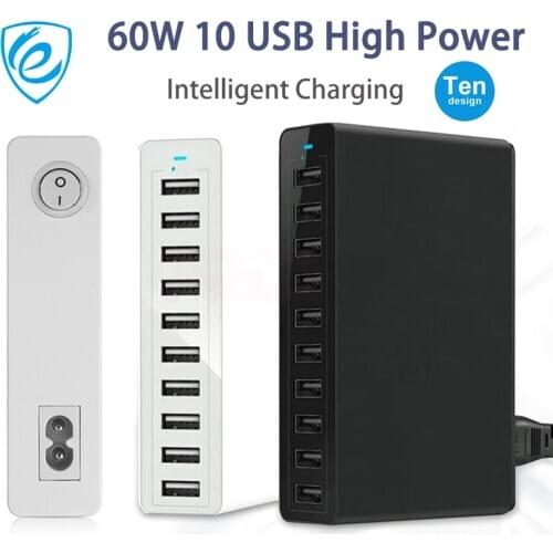 10 Port Multiple USB Charger Fast Charging 60W Multi Wall Charger Power Adapter For iPhone Samsung Xiaomi Mobile Phone Charger