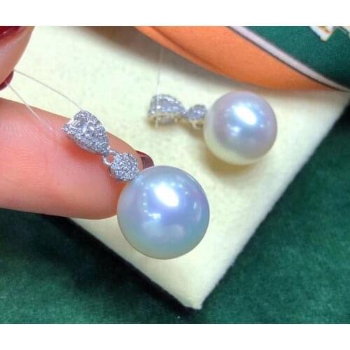 RY Pearl Pendant Fine Jewelry 925 Sterling Silver Round 11-12mm Zircons Nature Fresh Water White Pearls Pendant Necklaces