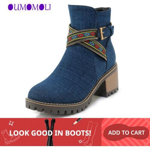 Shoes Woman 2020 Autumn Winter Brand New Arrival Blue Jeans Boots Cool Buckle Denim Ankle Boots For Women Short Cowboy Boots