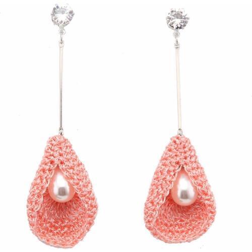 Beadsland colorful pearl water drop dangle earring crochet thread ethnic drop earring fashion vintage women dangle earring