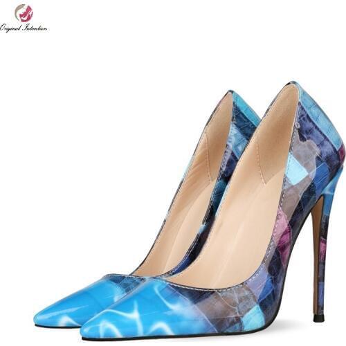 Woman Plaid Heels Sexy Serpentine Pointed Toe Heels Thin Heels Heels Party Wedding Pumps Shoes Females Heels Large Size 33-45