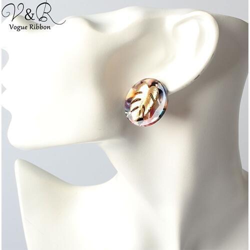 VOGUE RIBBON Gold Earring with Acetate and Gold Leaf Earring Stud Earrings 2019 christmas earrings gold stud earrings For Women